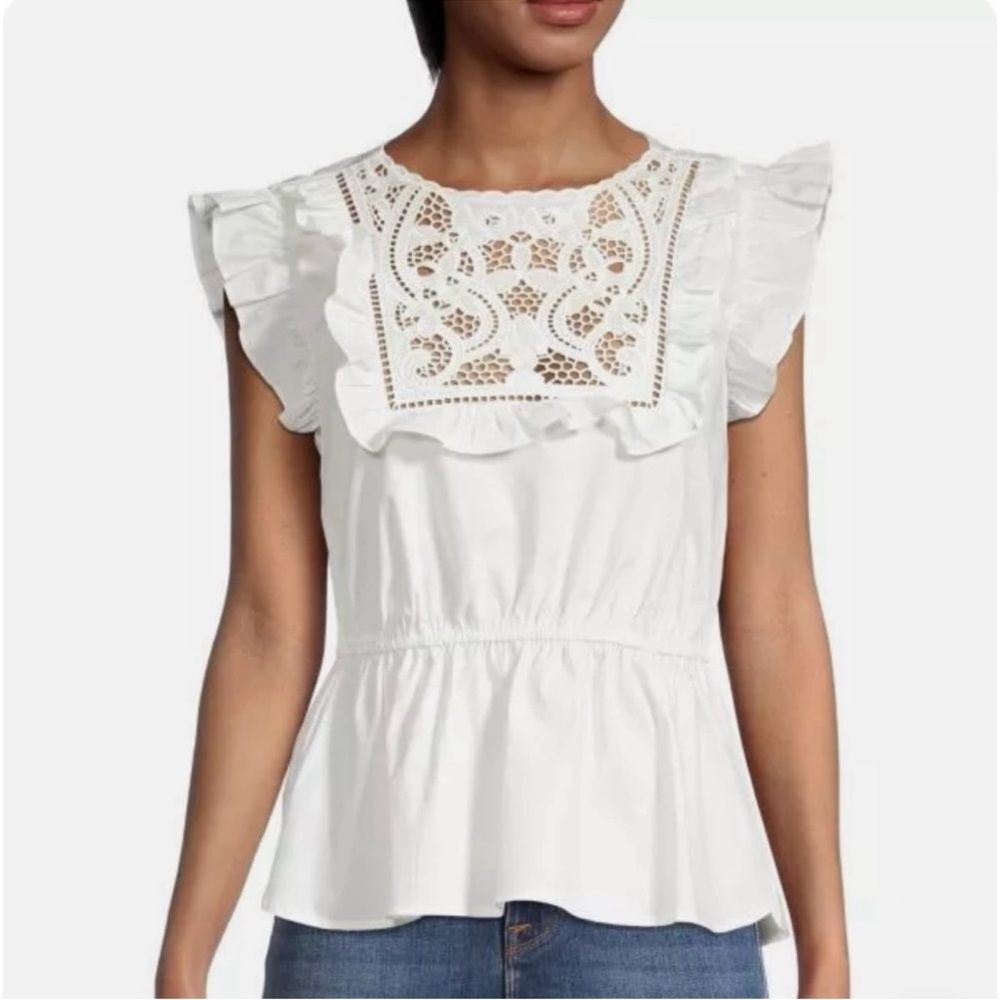 Off white Ruffle Sleeve Top Size Large MSRP $158 New with Tags!!